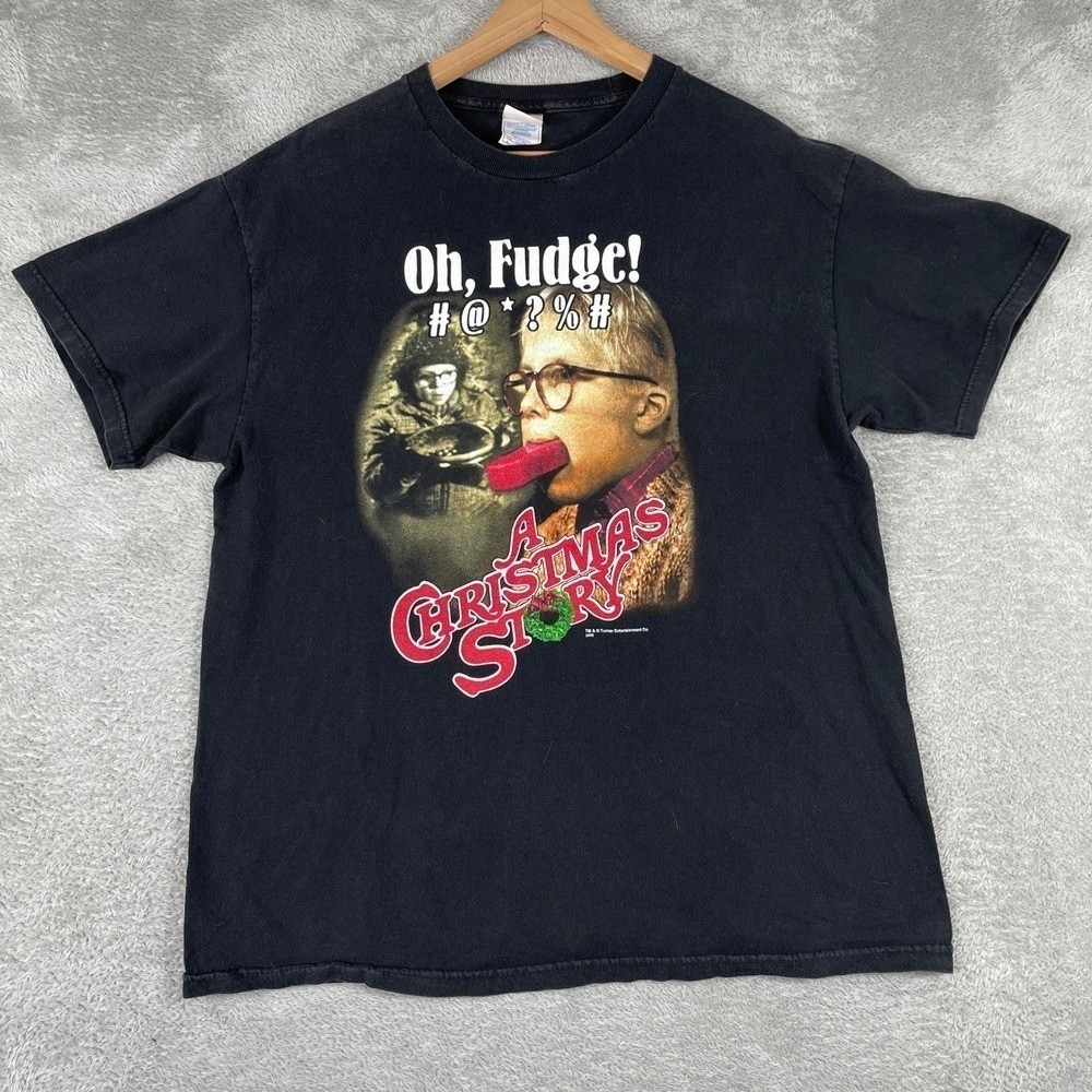 A Christmas Story T Shirt Large Black Ralphie Oh Fudge Movie Promo Y2K 2005